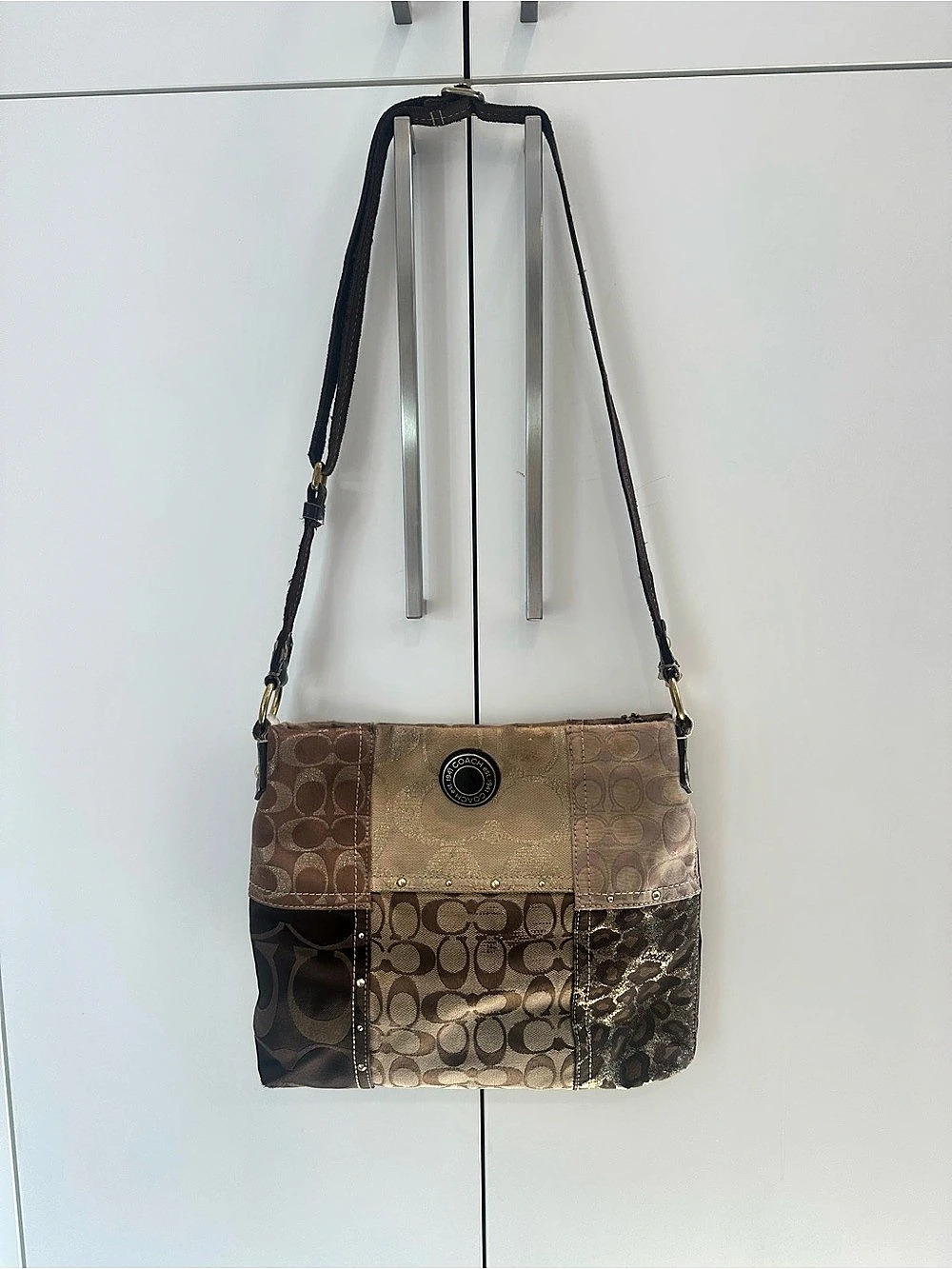 Vintage Coach Patchwork Crossbody Patchwork Shoulder Bag in Brown & Gold
